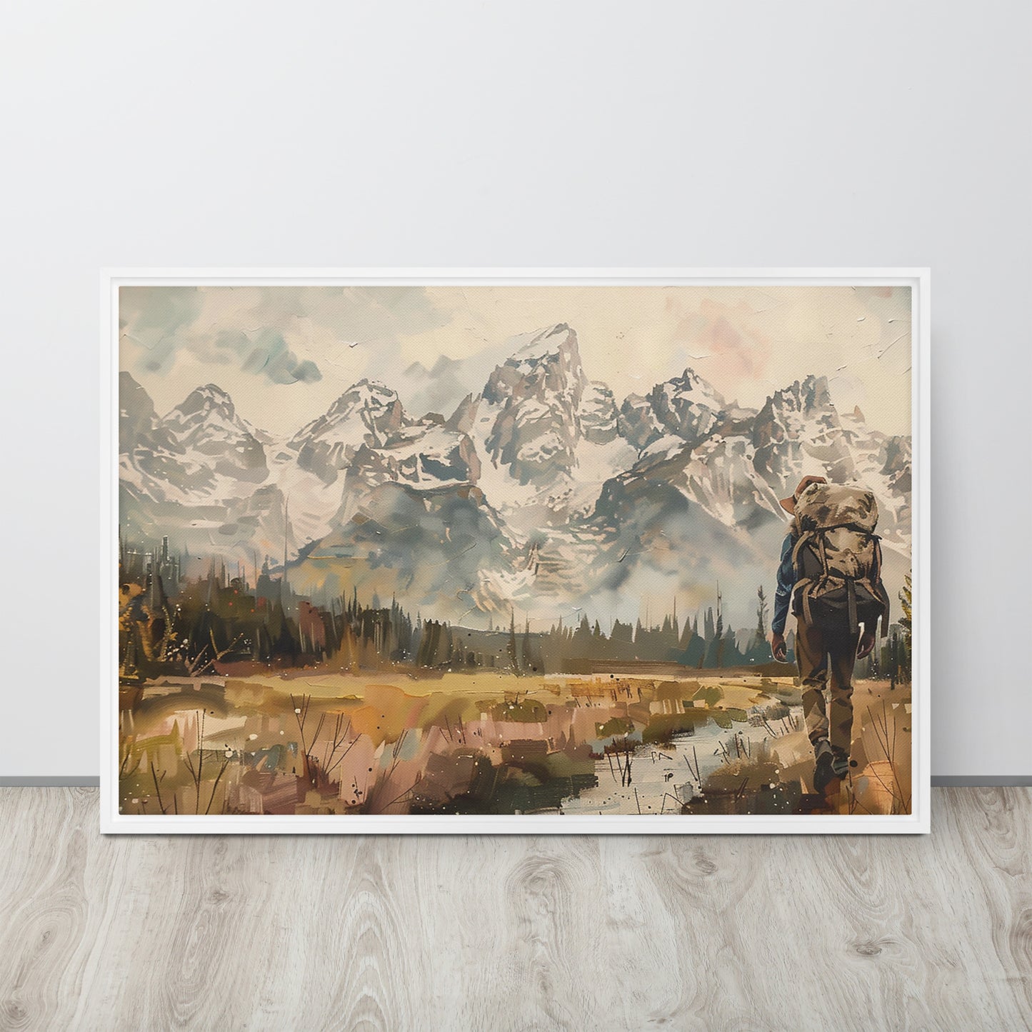 Explorer's Solace - Premium Canvas Art of Mountain Wilderness with Pine Frame